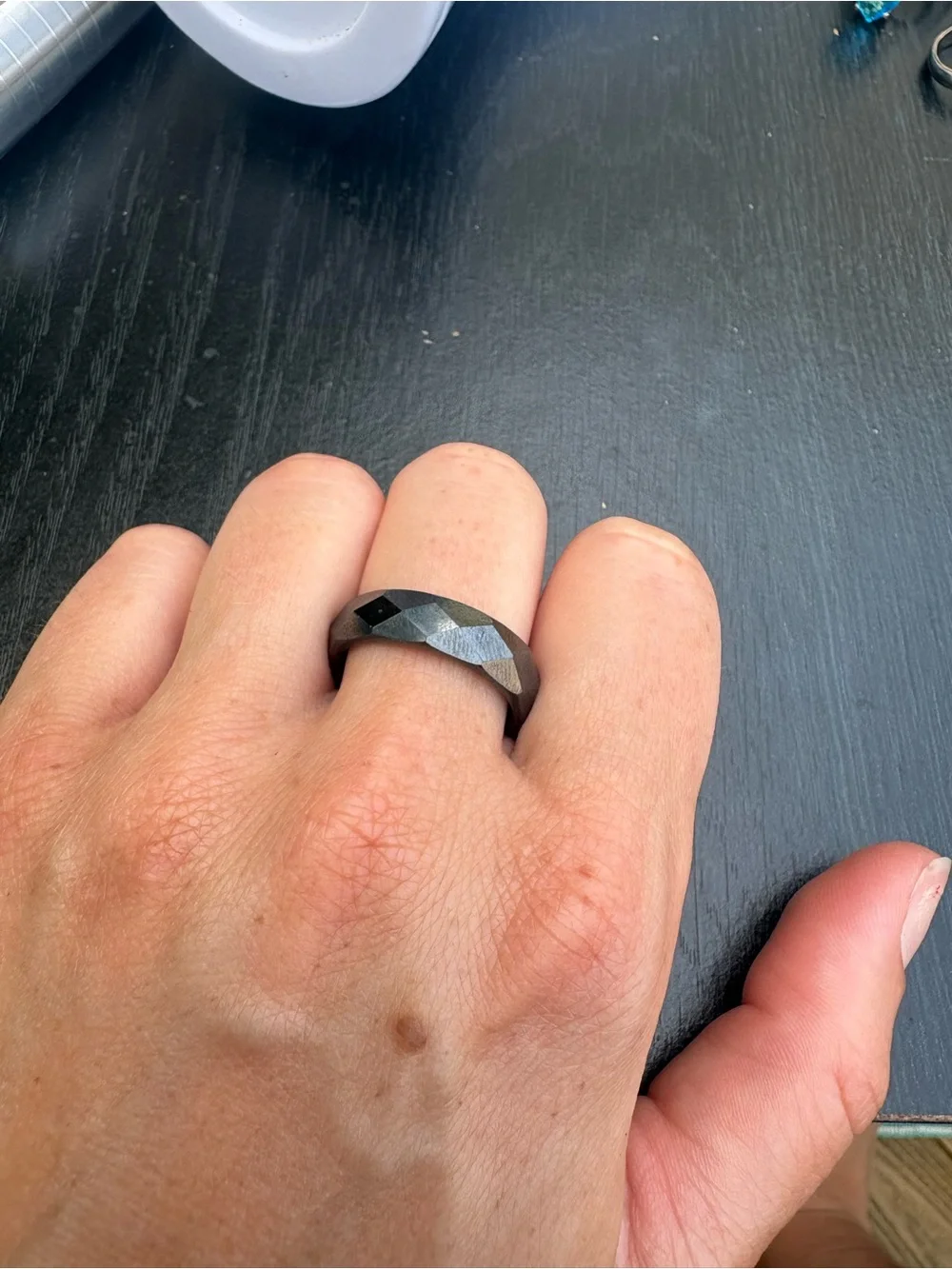 Sleek Black Metallic Ring - Size 9.75